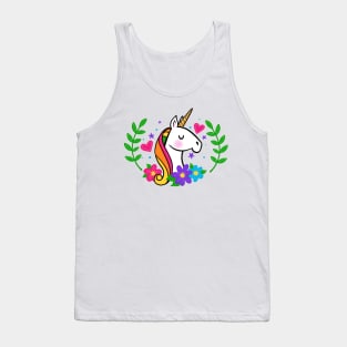 Colorful Rainbow Unicorn with Flowers Tank Top